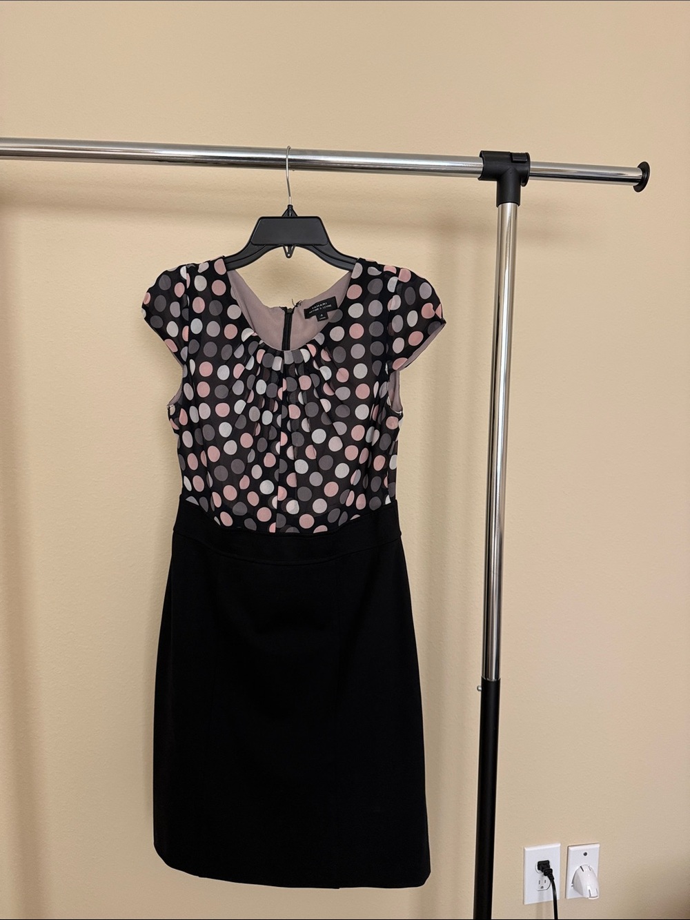 Tahari Black Dress with Pink Polka Dot Bodice